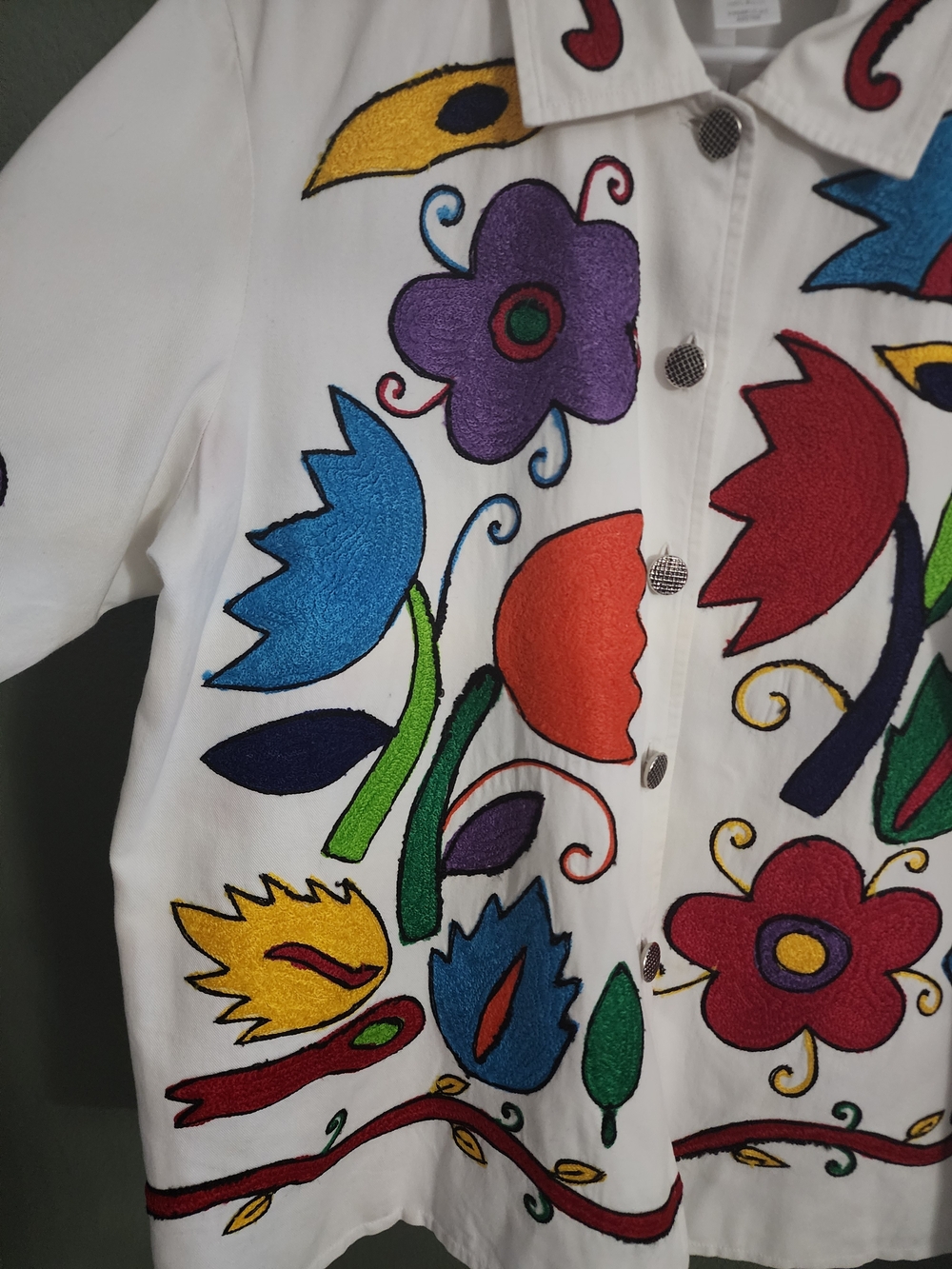 Vintage 90s Coldwater Creek Embroidered Bird Floral Jacket XL Boho Art to Wear - Picture 7 of 9